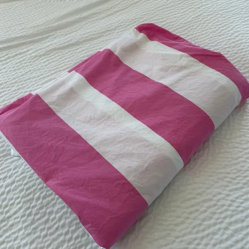 Pottery Barn Kids Twin Duvet Cover Pink White Stripe Cotton Girl Bedroom Bedding